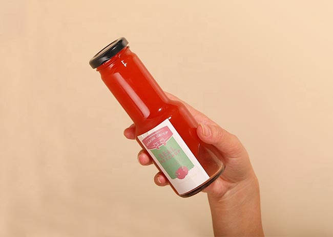 Long neck small 270ml glass ketchup bottle with metal lid