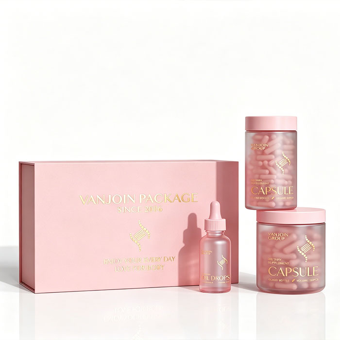 Wholesale Scalp Care Oil Dropper Glass Cosmetic Bottles Frosted Pink Glass Jars Hair and Skin Supplement Bottle Set Magnet Box