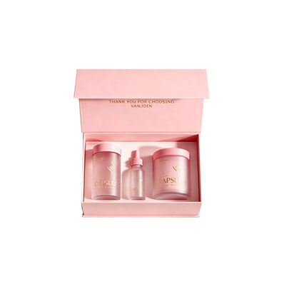 Wholesale Scalp Care Oil Dropper Glass Cosmetic Bottles Frosted Pink Glass Jars Hair and Skin Supplement Bottle Set Magnet Box