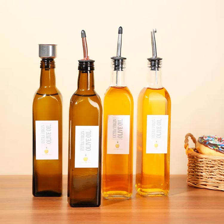 Best price reused 500ml glass oil and vinegar bottles with spout and funnel