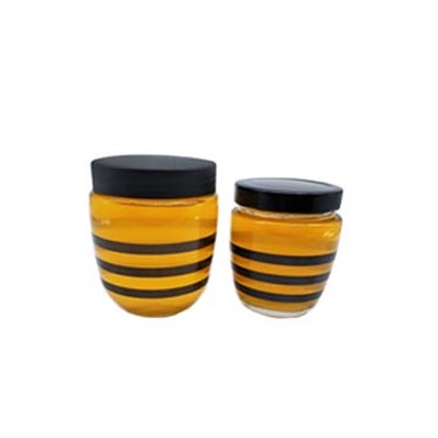 Unique design bee shaped 240ml 400ml glass honey storage jar with screw cap and dipper