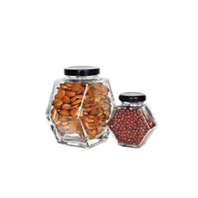 Unique shape clear small 3oz glass hexagon food jars with lids bulk