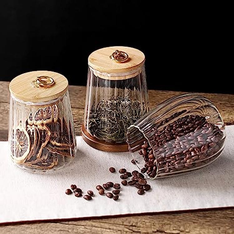 Household clear 750ml tea/dry fruit/coffee/cookie glass storage jar with sealed bamboo lids