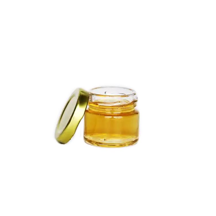 High quality clear 15ml 20ml glass mini honey jars with metal screw lids