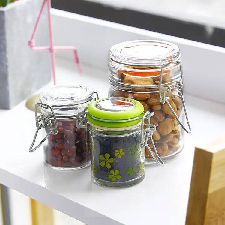 Wide mouth clear airtight 120ml glass clip jars with clamp lids wholesale