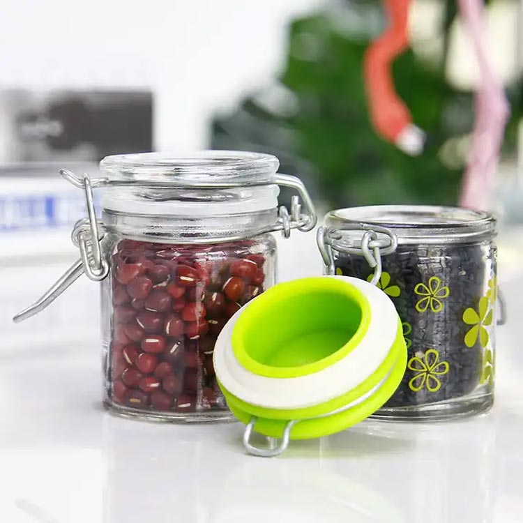 Wide mouth clear airtight 120ml glass clip jars with clamp lids wholesale