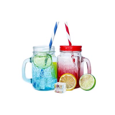 Clear square glass mason jar cups with lids and straws from china manufacurer