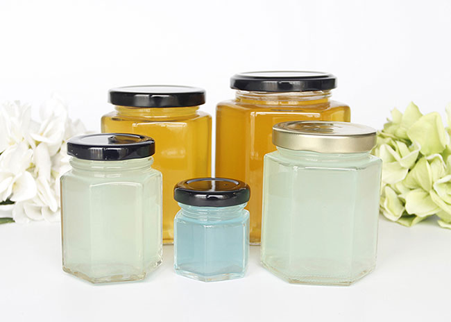 wholesale clear small hexagon glass storage jars for food canning