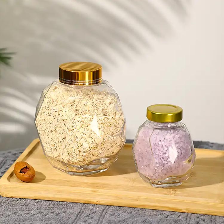 High Flint clear 200ml 380ml 750ml hexagonal glass jar with lid/dipper for kitchen storage