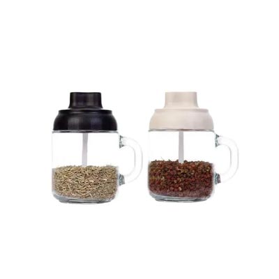 Custom label reusable 400ml glass spice jar with spoon and handle