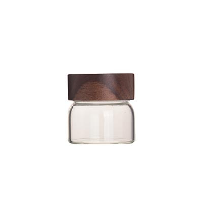 High borosilicate wide mouth small 100ml round glass jar with wooden screw lid