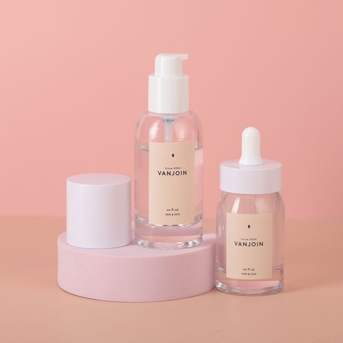 1oz Clear Glass Pump Bottles, 30ml with white Pump, Empty Refillable Travel Size Small Container For Lotion Cream Essentil Oil Shampoo