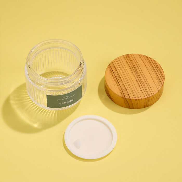 30g 50g Glass Cream Cosmetic Jar Luxury Cosmetic Packaging Face Cream Skincare Jar with Wooden Cap Wholesale