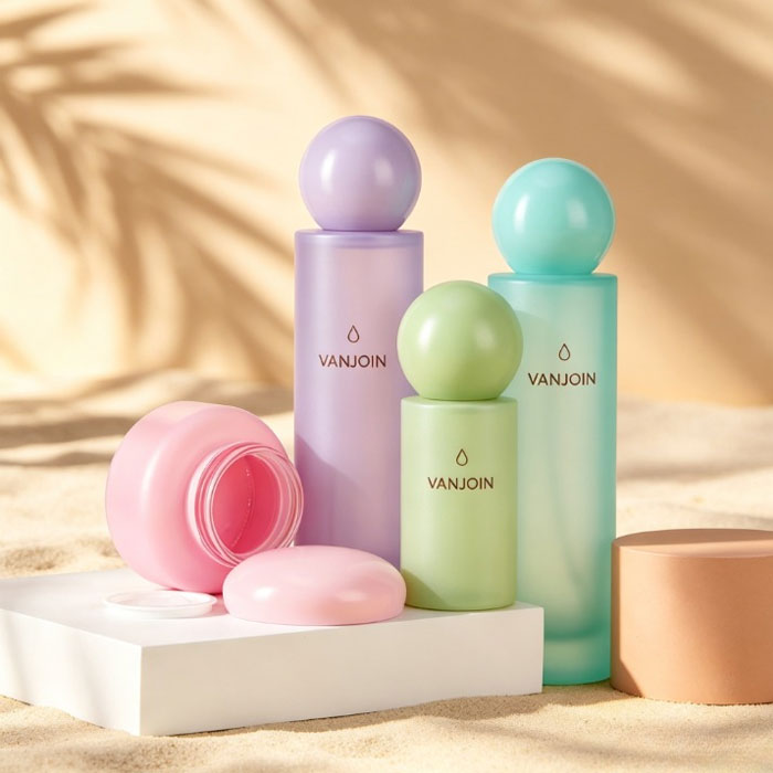 Wholesale High-end Round Cosmetic Glass Bottle Set 30g Facial Cream in Separate Bottles 120ml Glass Essence Lotion Bottle