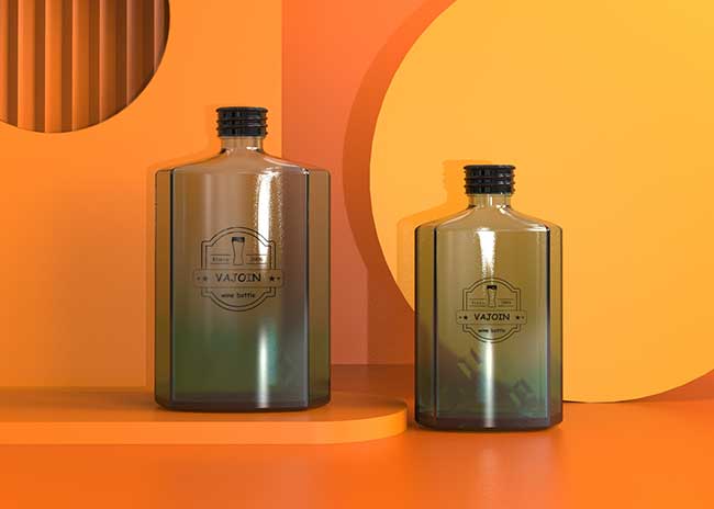 Clear 250ml/500ml flat glass flask bottles for slae with metal lids
