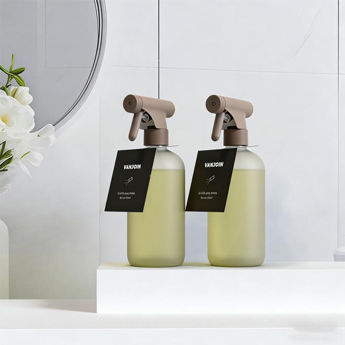 Customized 2 Pack 16OZ 500ml Refillable Frosted Glass Bottle Cleaning Spray Glass Bottle With Trigger Sprayer Room Mist Spray