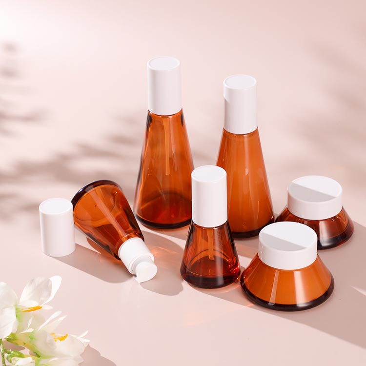 Premium  Amber Glass Travel Size Bottles, Mini Makeup Containers Cosmetic Lotion Containers Refillable BPA Free Leak Proof with Pump Spray for Liquid Toners Serum Cream