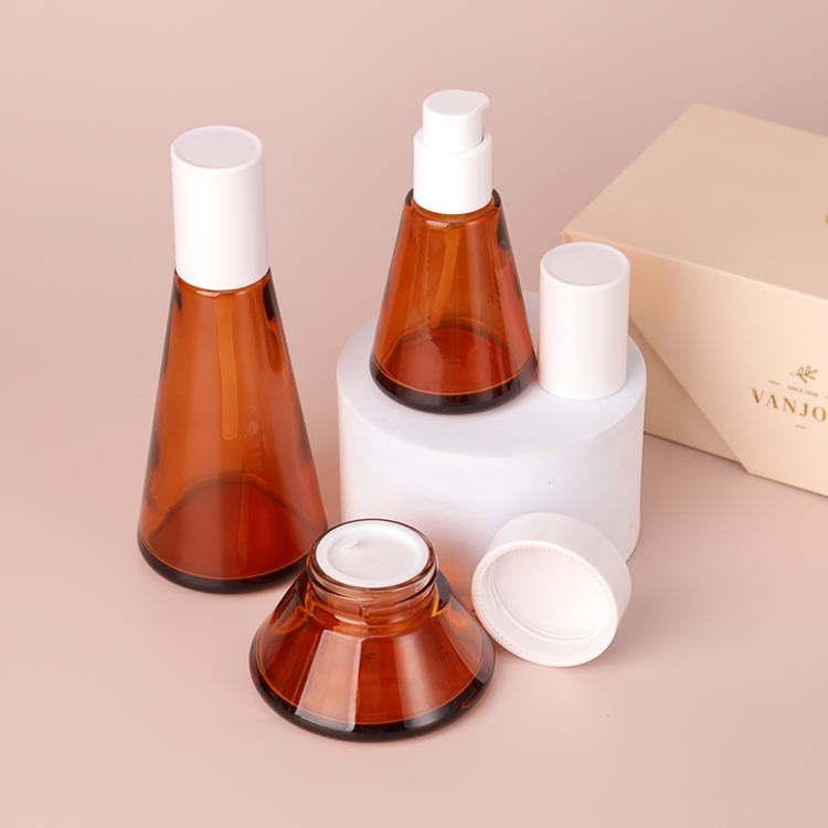 Premium  Amber Glass Travel Size Bottles, Mini Makeup Containers Cosmetic Lotion Containers Refillable BPA Free Leak Proof with Pump Spray for Liquid Toners Serum Cream