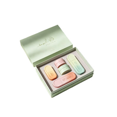 High Quality Light Pink Green Cosmetic Packaging Set Glass Lotion Jar Oil Bottle 4oz 100ml Flat Square Skincare Packaging Set