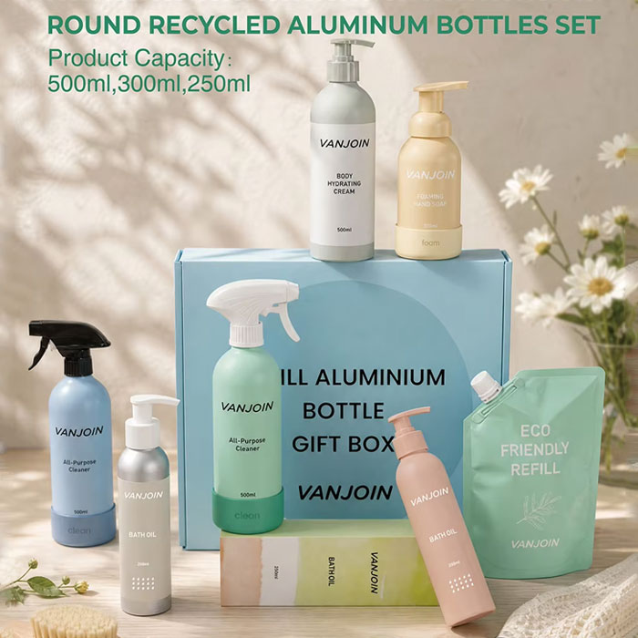 Custom Aluminium Bottle Liquid Soap Perfume Lotions Shampoos Metal Aluminium Bottle with Mist Nozzle Spray Lotion Pump Set