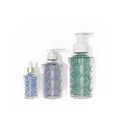 Luxury refillable embossed 300ml glass foaming pump bottle wholesale