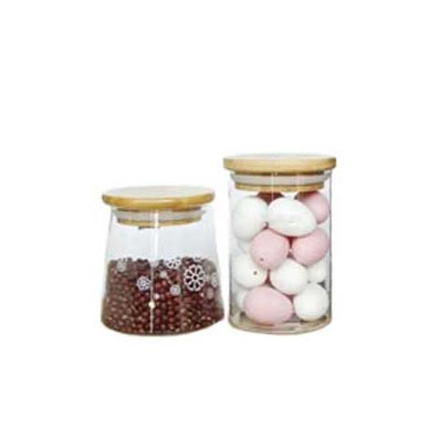 Airtight clear glass kitchen jars with bamboo lids for supplier direct