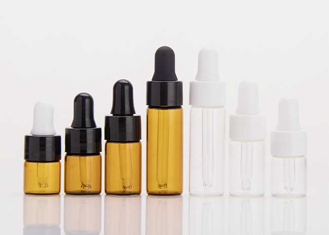 Small 3ml 5ml 10ml empty amber glass cosmetic bottles with dropper pipettes