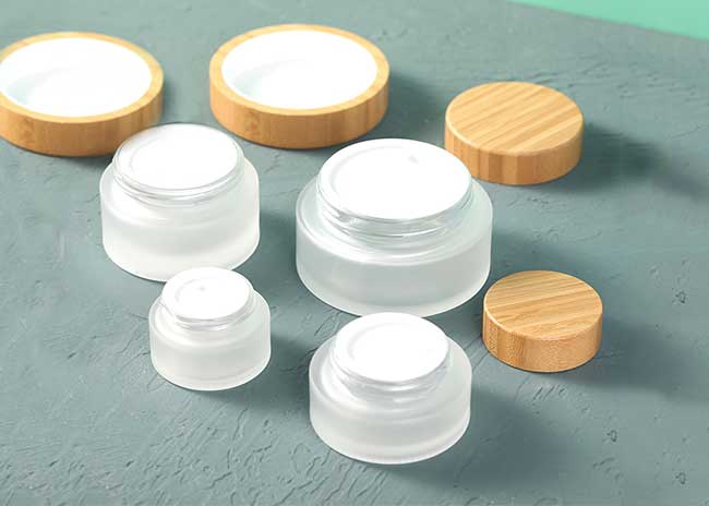 Luxury 30ml 50ml frosted glass cream jars with wood lids for skin cream