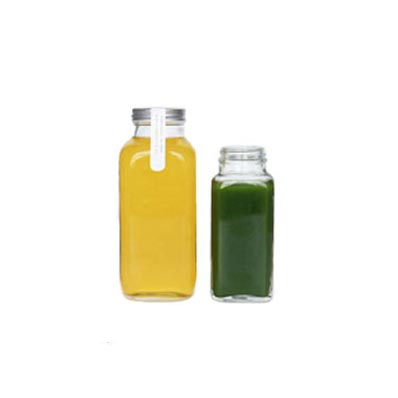 16oz french square glass juice bottles with plastic lids