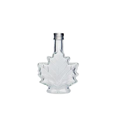 Wholesale empty 50ml 100ml glass maple leaf syrup bottle with aluminum screw lid for syrup honey